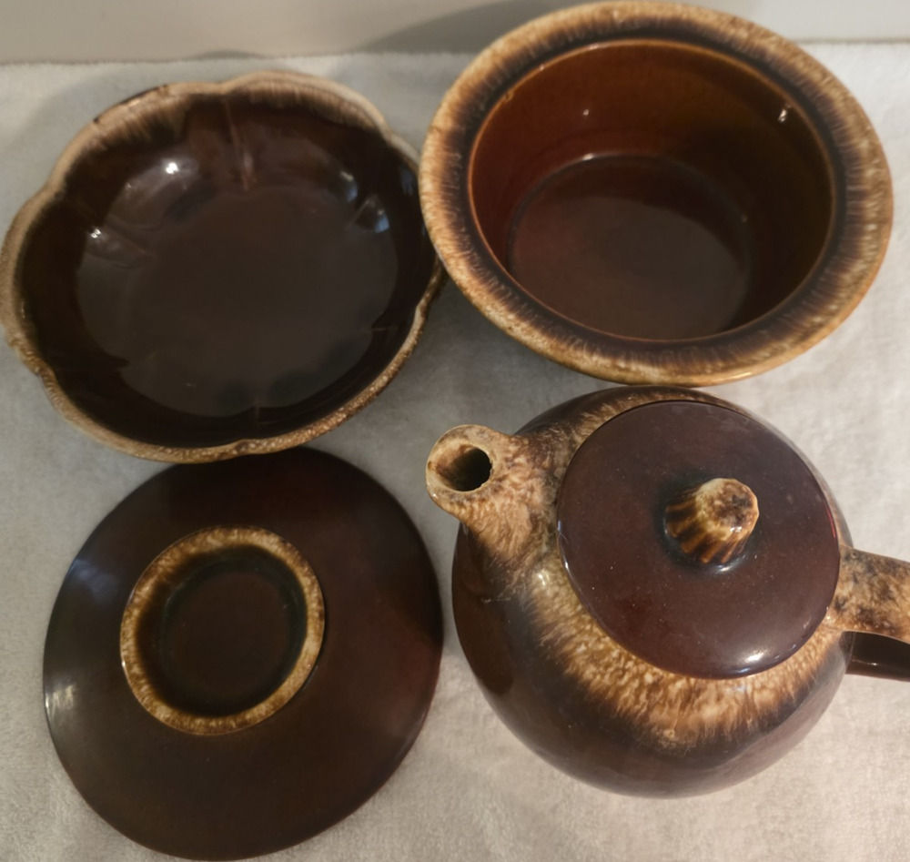 Hull Country Ranch Brown 4pc Tea Set 4.5 qt USA MPN 452A 752A